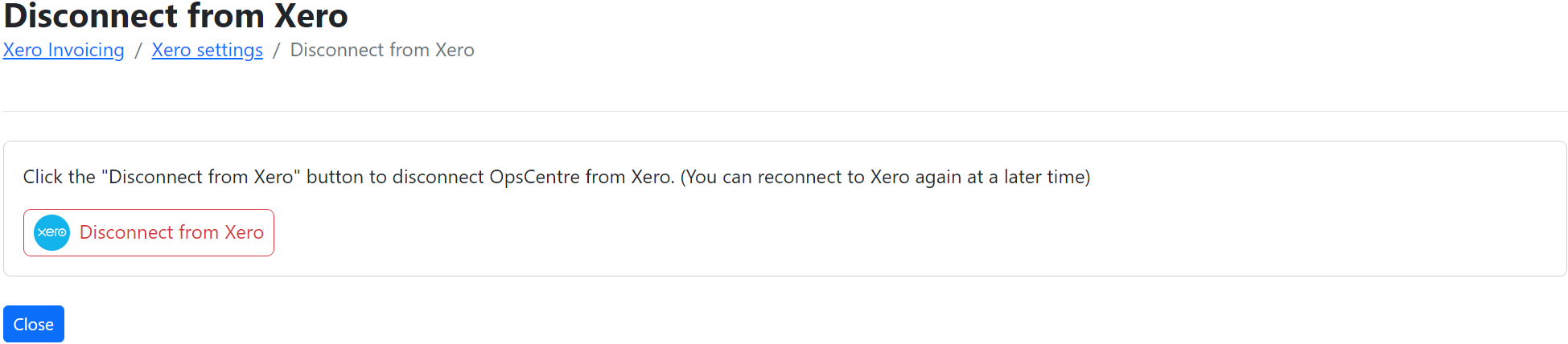 Disconnect from Xero